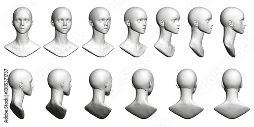 A series of white faces are shown in a row, with the first one being the most prominent. The faces are all the same shape and size, and they are all looking in the same direction
