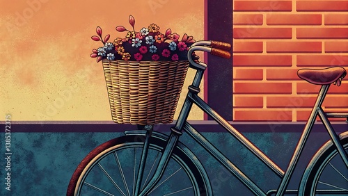 Bicycle with Flower Basket at Sunset