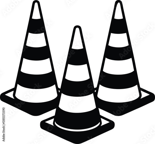 Traffic Cone Silhouette. Road Safety and Construction Marker