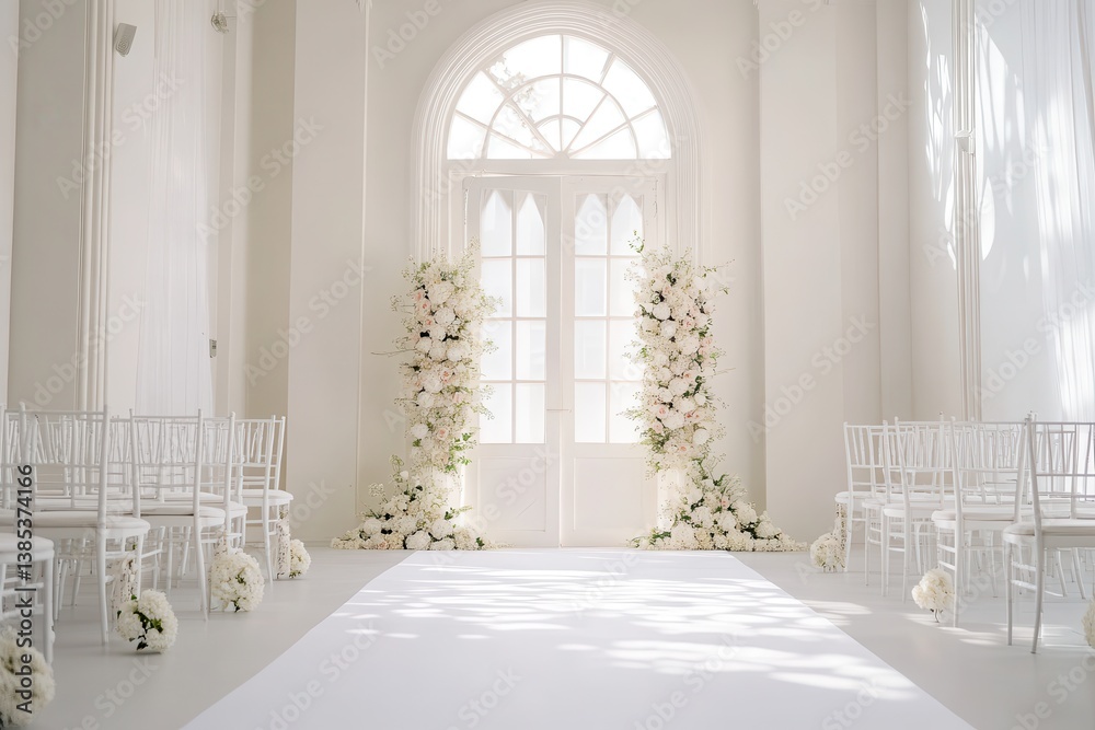 Fototapeta premium Elegant Wedding Backdrop Ceremony Indoor with floral decoration in modern venue