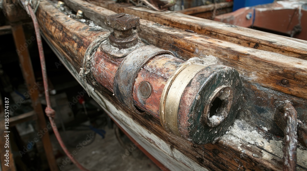 Fototapeta premium Pipe joints welded onto vessel frame with visible weld seams