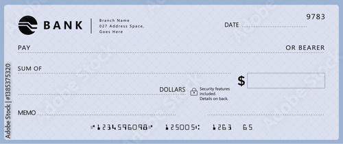Bank check, vector blank money cheque, checkbook template with guilloche pattern and fields. Currency payment coupon, money check background