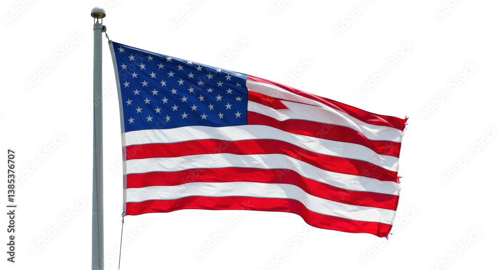 Obraz premium Isolated Waving American Flag on a Flagpole