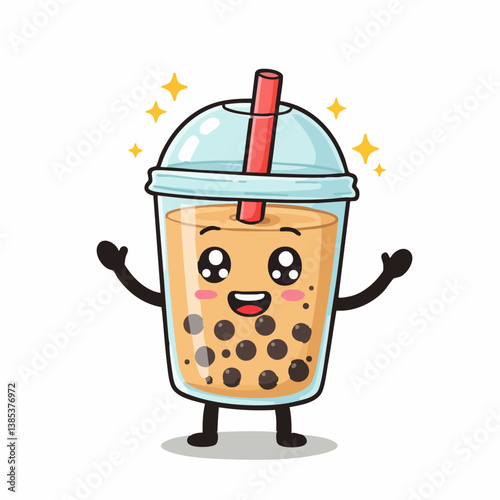 happy bubble tea cartoon character
