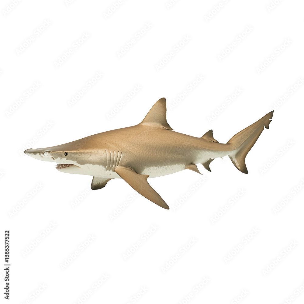 Fototapeta premium Realistic illustration of a shark swimming gracefully in the ocean. Its sleek body and powerful fins showcase the beauty and majesty of marine life.