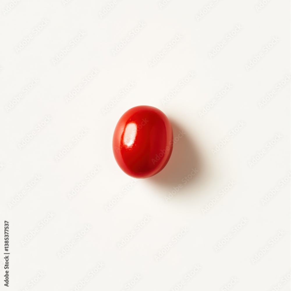 A single cherry tomato in close-up, isolated on a white background. Featuring smooth texture and vibrant red color A single cherry tomato in close-up, isolated on a white background. Featuring smooth texture and vibrant red color