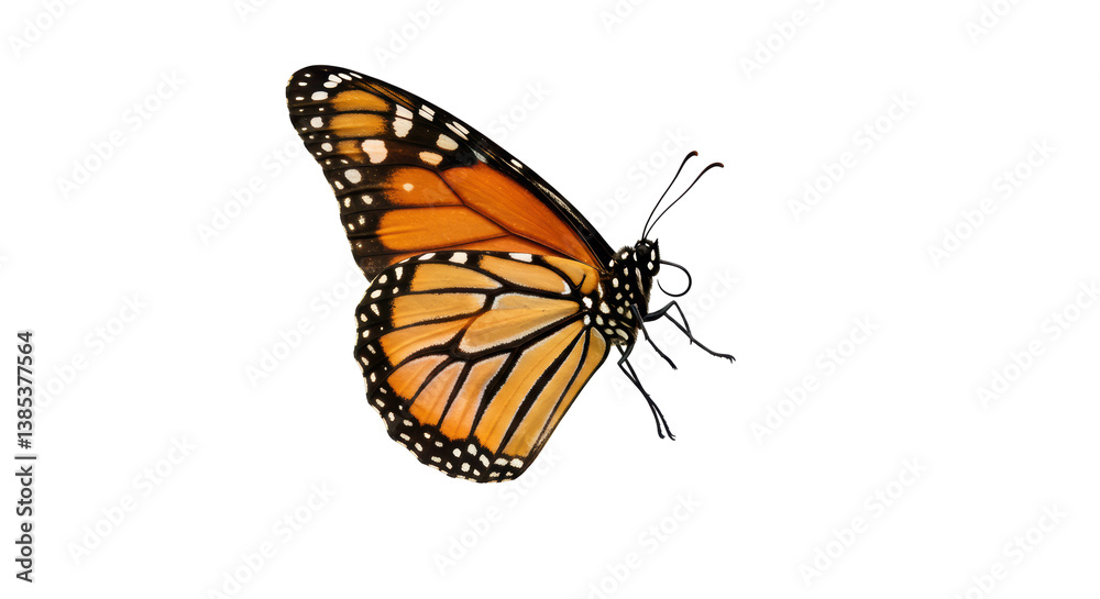 Fototapeta premium Isolated Monarch Butterfly in Detailed Wing Profile