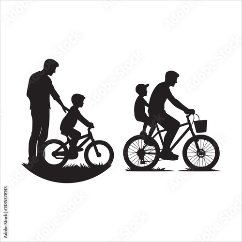 Father and Child Cycling Together: A Beautiful Bond of Support and Adventure.