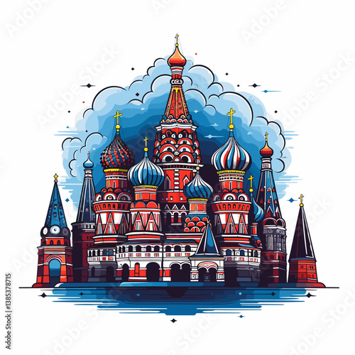 Saint Basil's Cathedral hand-drawn comic illustration. Cathedral of Vasily the Blessed. Vector doodle style cartoon illustration