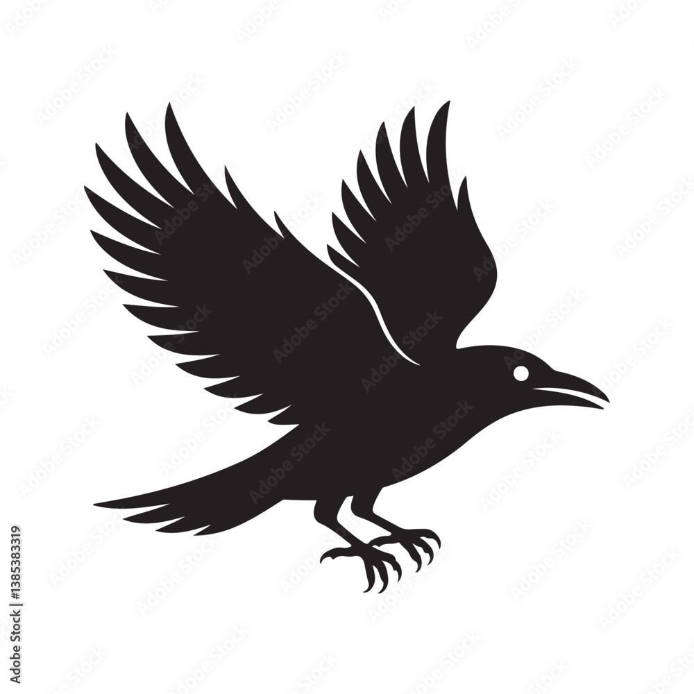 Fototapeta premium Flying bird silhouette vector illustration with black wings in flight