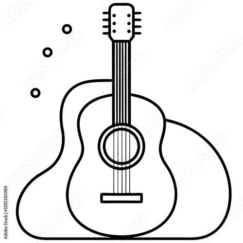 Acoustic guitar in a cozy setting  line art vector illustration