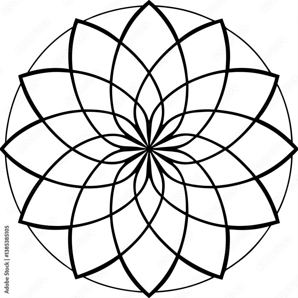 Obraz premium Circular Fibonacci petal mandala line art vector illustration 