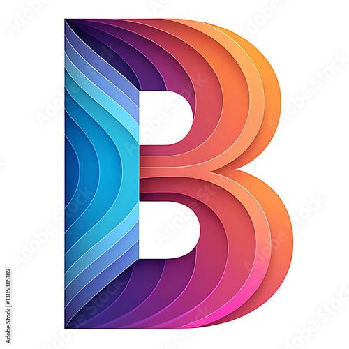 Futuristic Cyberpunk Letter B with Neon Lights and Circuit Design Isolated on Transparent Background