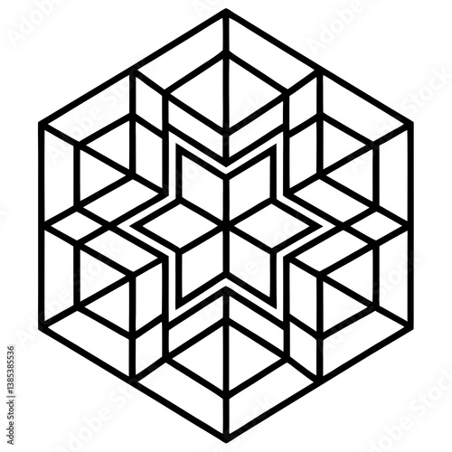 Cubic pattern 3d mandala line art vector illustration 