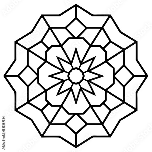 Hexagonal tiling with mandala pattern line art vector illustration