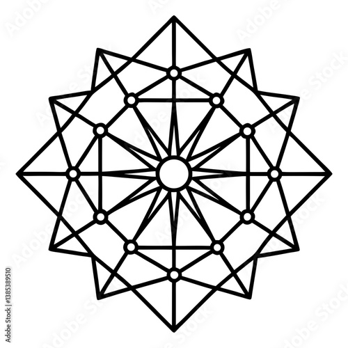 Hexagonal tiling with mandala pattern line art vector illustration