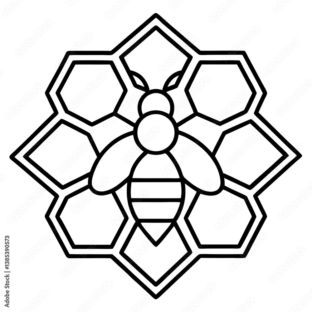 Fototapeta premium Honeycomb bee mandala line art vector illustration