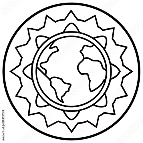  Earth element mandala line art vector illustration