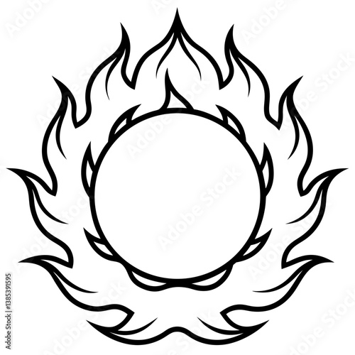 Fire and flame ring mandala line art vector illustration