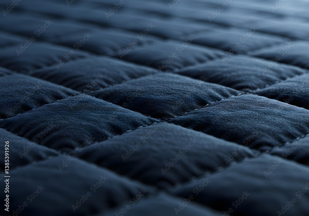 Naklejka premium Blue Quilted Fabric Texture Background Close-up Detail of Diamond Pattern, Soft Material.