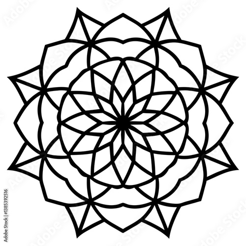 Grid based symmetrical mandala line art vector illustration