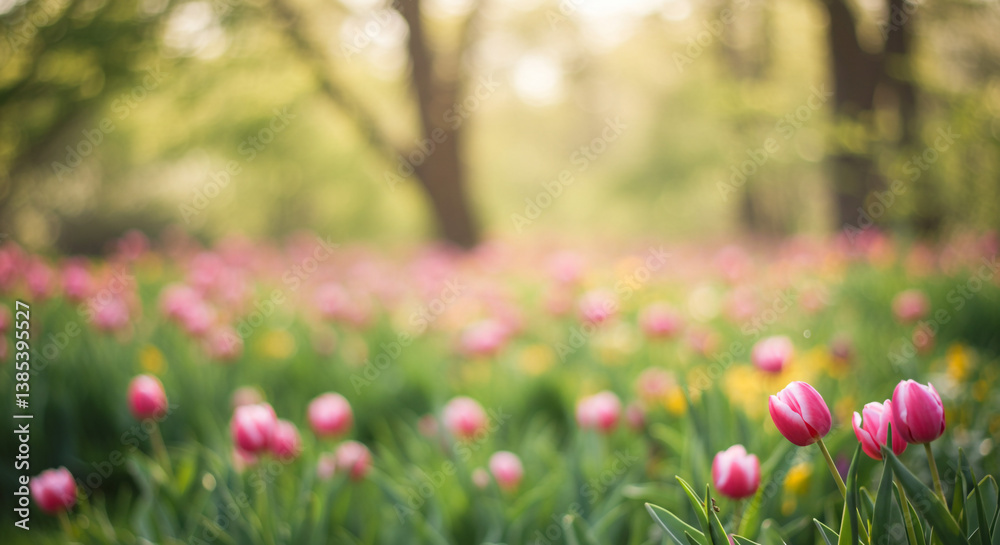 A breathtaking field of pink tulips bathed in soft sunlight, a serene spring scene whispering promises of new beginnings and gentle beauty. A breathtaking field of pink tulips bathed in soft sunlight, a serene spring scene whispering promises of new beginnings and gentle beauty.