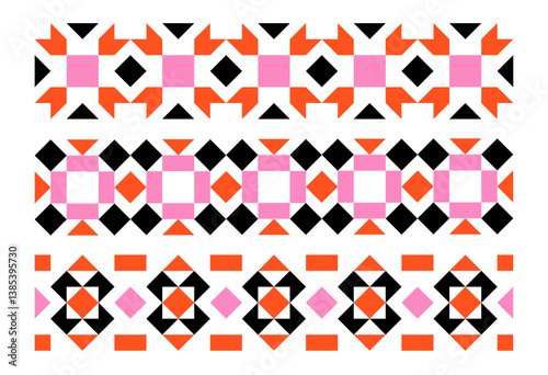 geometric abstract pixel black shapes pattern set, seamless elements collection made of triangles and squares, pixel elements form, modern design for card, invitation, wallpaper	