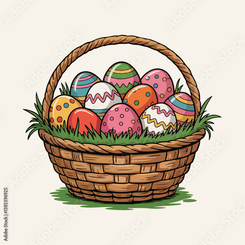 easter basket with eggs and flowers