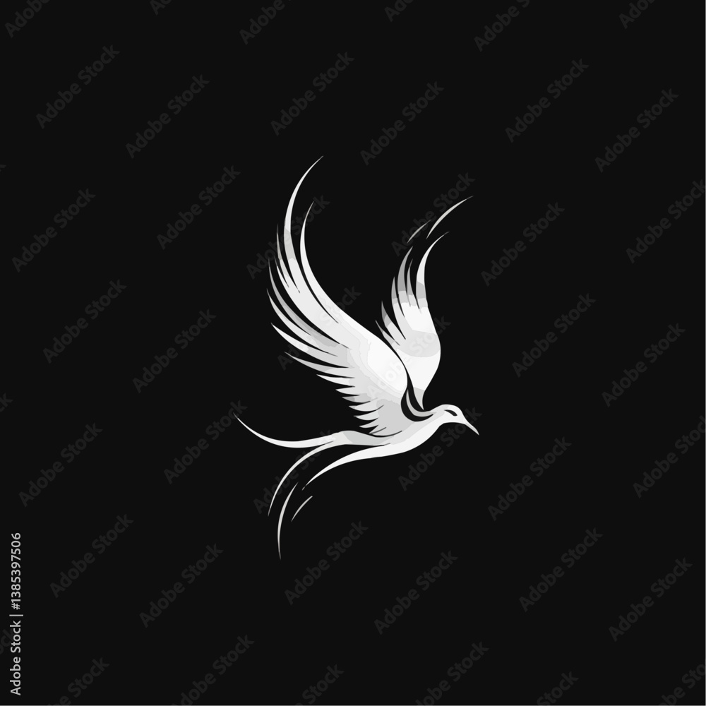 Fototapeta premium Stylized Silver Bird Logo on Black Background