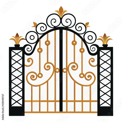 A grand iron gate with intricate golden scrollwork