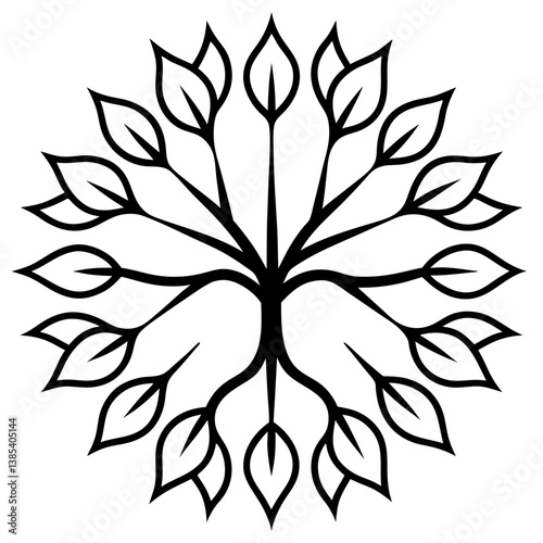 Tree canopy and branches mandala line art vector illustration 
