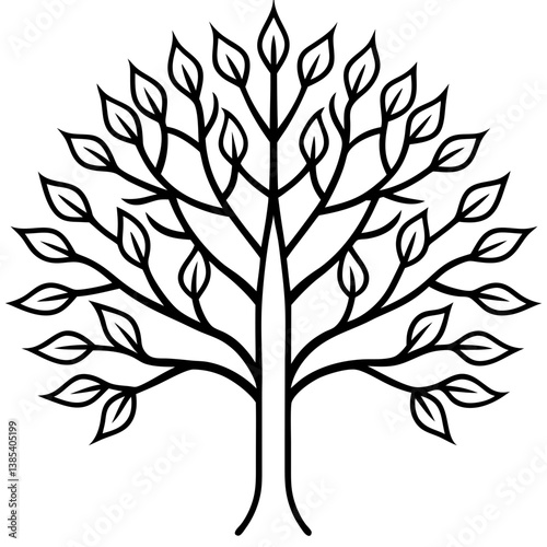 Tree canopy and branches mandala line art vector illustration 