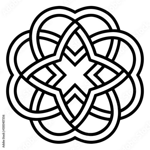 Interlaced knots in a mandala line art vector illustration 