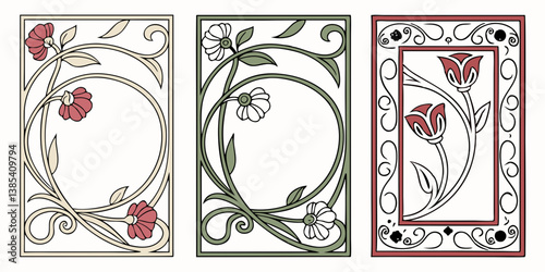 Vintage Art Nouveau Floral Frames Botanical Borders Decorative Design Elements Card Invitation Templates Vector Artwork Set Design Element