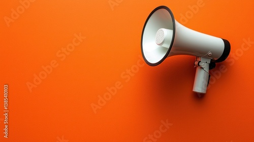 White megaphone on orange background photo