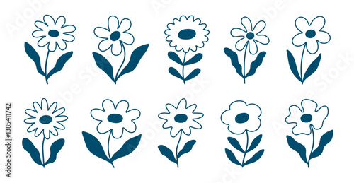 Vector set of minimalist doodle scribble flowers