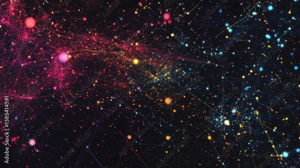 Fototapeta premium Abstract tech-inspired background with interconnected glowing nodes and lines forming a complex network