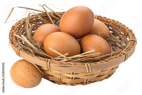 fresh organic brown hen eggs in a basket pngon transparent background