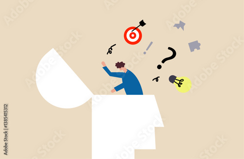 Remove trash and negative thoughts emotions from mind conceptual illustration