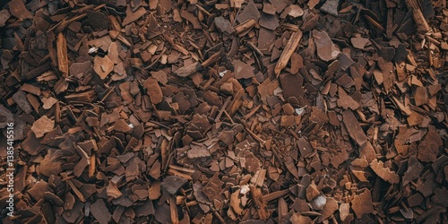 Aerial top view Pile of brown wood chips scrap sawdust.