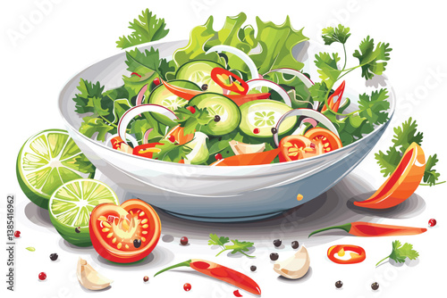 Vegetables salad. Tasty and wholesome healthy food. 