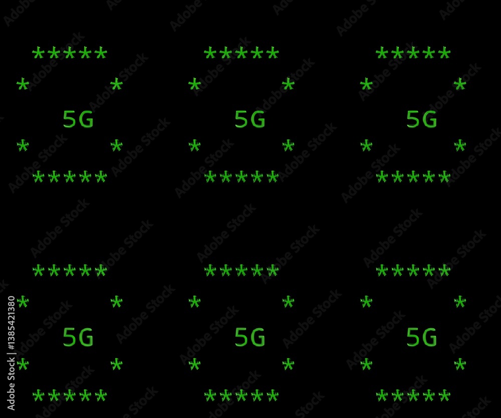 Fototapeta premium Futuristic 5G Network Concept with Digital Neon Stars and Grid on Black Background – High-Tech Connectivity Vision