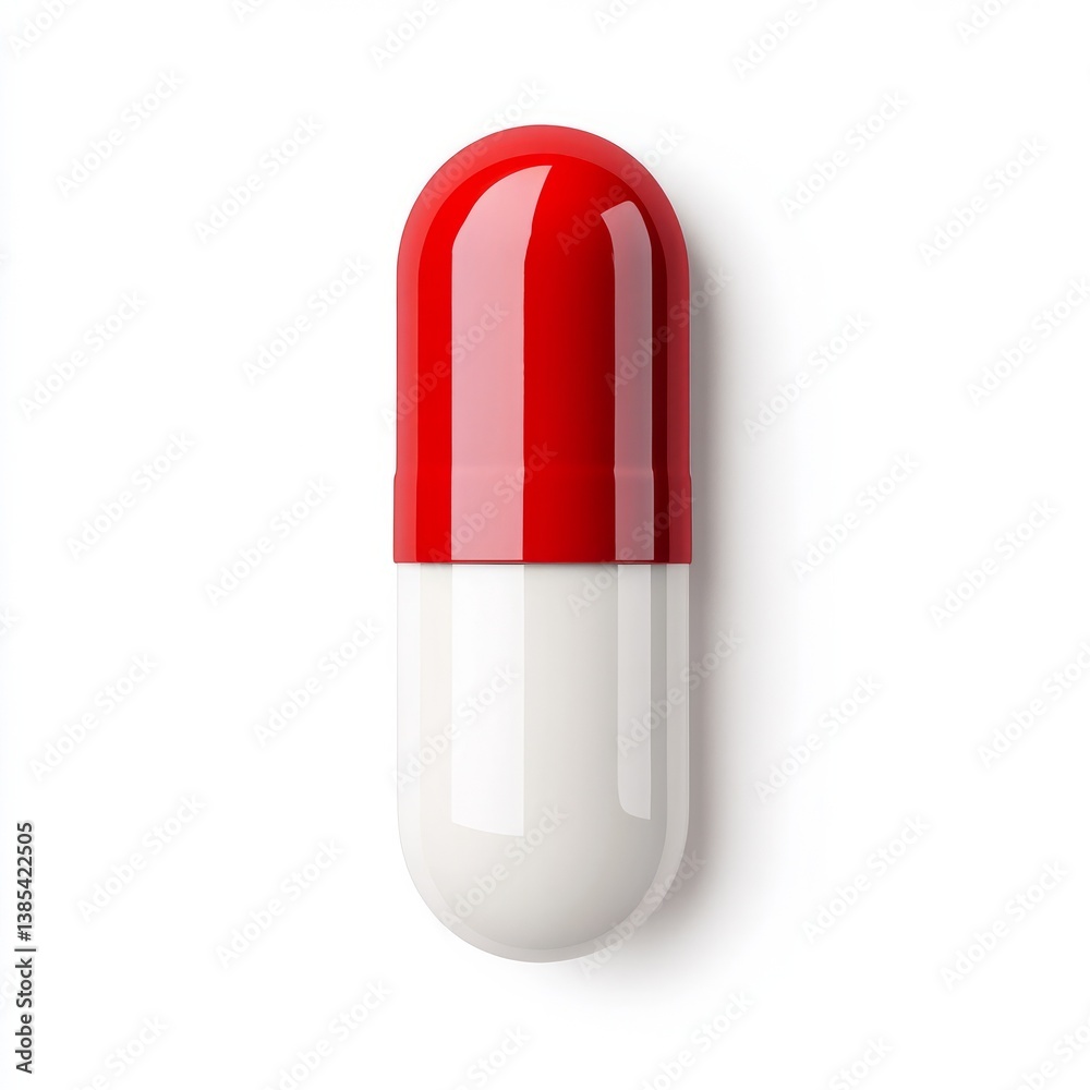 Red and white capsule pill, symbolizing healthcare and medication, perfect for wellness themes or World Health Day visuals Red and white capsule pill, symbolizing healthcare and medication, perfect for wellness themes or World Health Day visuals