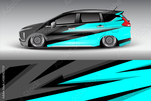 Side view of a modified car with a sleek design and vibrant colors against a gradient background