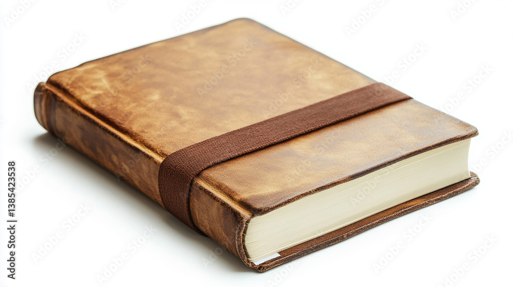 Blank notebook closed with elastic band placed on white table Blank notebook closed with elastic band placed on white table