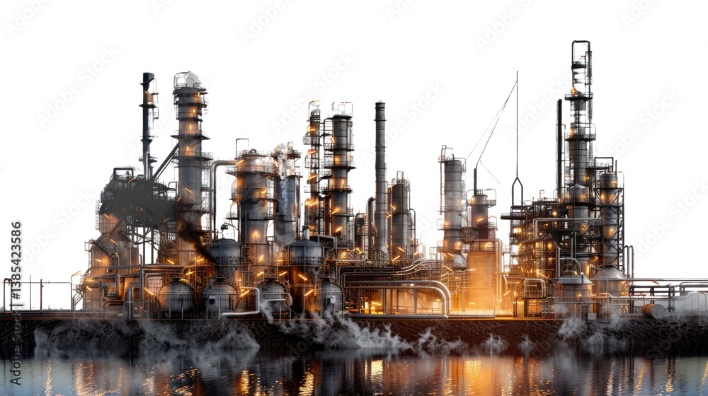 Industrial Complex at Dawn: A detailed and dramatic depiction of an industrial complex, rendered in stunning detail with a focus on the structures and the subtle play of light and shadow. Industrial Complex at Dawn: A detailed and dramatic depiction of an industrial complex, rendered in stunning detail with a focus on the structures and the subtle play of light and shadow.