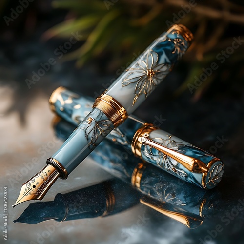Luxury fountain pen with golden nib elegant design photo