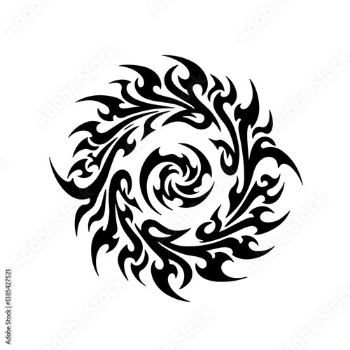Tribal flame tattoo design in black and white  