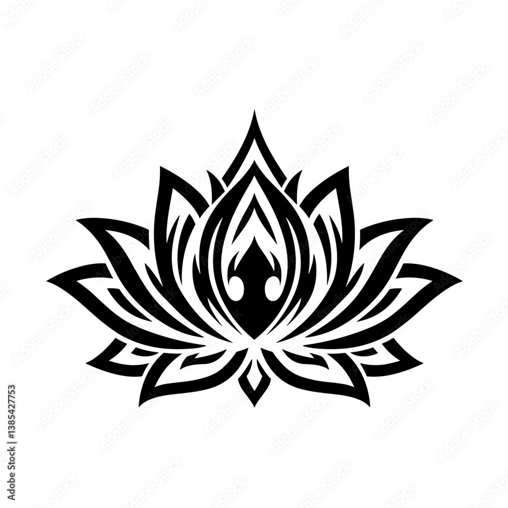 Fototapeta premium Black Lotus Flower Illustration in Stylized Design 