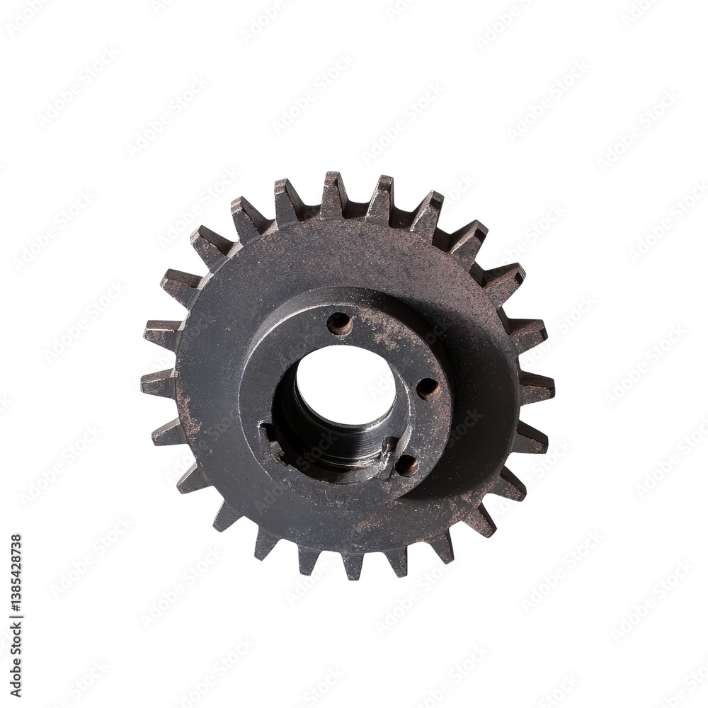 Detailed Black Metal Gear with Sharp Teeth and Center Hole for Industrial Context and Mechanics Detailed Black Metal Gear with Sharp Teeth and Center Hole for Industrial Context and Mechanics